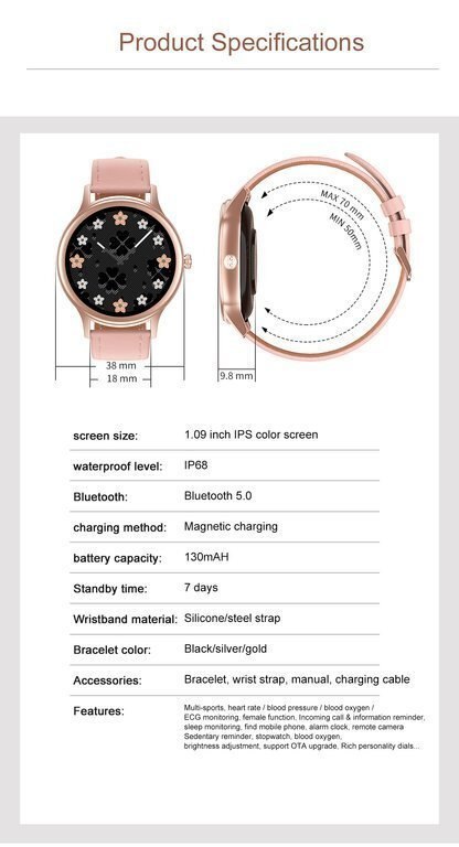 SMARTWATCH DAMSKI PACIFIC 18-6 - DWA PASKI: Różowy / Biały (sy015f) Pacific