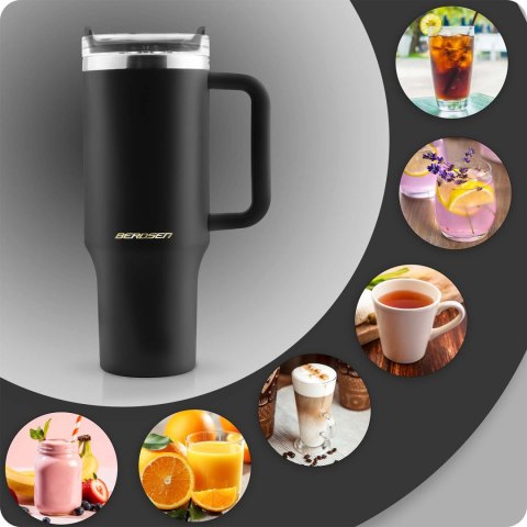 Termos próżniowy kubek z zestawem słomek 1180 ml Berdsen czarny