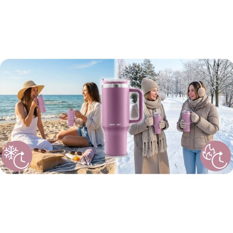 Termos próżniowy kubek z zestawem słomek 1180 ml Berdsen różowy