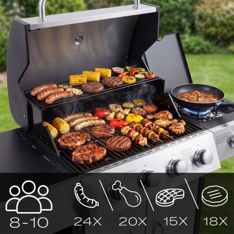Grill gazowy ogrodowy żeliwny ruszt z pokrywą 4+1 palniki Berdsen BD-896