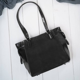 Torebka damska na ramię skórzana klasyczna czarna zamszowa shopperka Paolo Peruzzi Z-58-BLZM