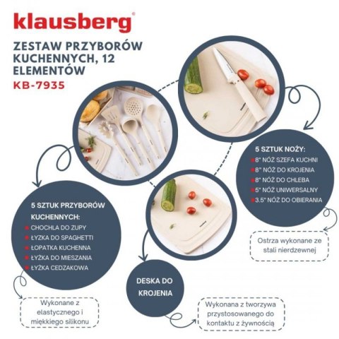 ZESTAW NOŻY I PRZYBORÓW KUCHENNYCH Z DESKĄ W STOJAKU KLAUSBERG KB-7935