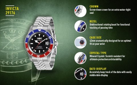 ZEGAREK MĘSKI INVICTA DIVER PROFESSIONAL 29176 - AUTOMAT WR200 (zv004a) Invicta