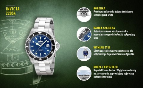 ZEGAREK MĘSKI INVICTA PRO DIVER 22054 - WODOSZCZLNOŚĆ 200m, koperta 43mm Invicta