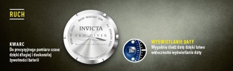 ZEGAREK MĘSKI INVICTA PRO DIVER 22054 - WODOSZCZLNOŚĆ 200m, koperta 43mm Invicta