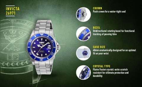 ZEGAREK MĘSKI INVICTA PRO DIVER 26971 - WODOSZCZELNOŚĆ 200m, koperta 40mm Invicta