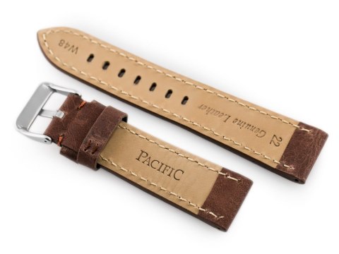 Pasek skórzany do zegarka W48 - PREMIUM - ciemnobrązowy II - 20mm Pacific