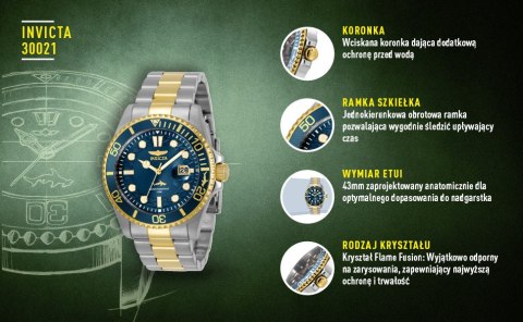 ZEGAREK MĘSKI INVICTA PRO DIVER 30021 - WR100, koperta 43mm (zv011b) Invicta