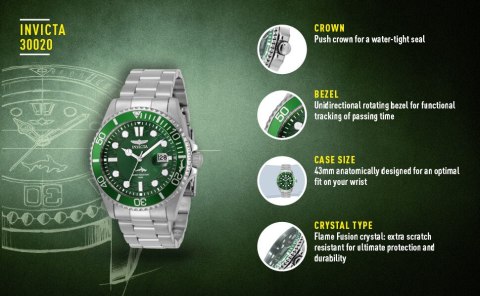 ZEGAREK MĘSKI INVICTA PRO DIVER 30020 - WR100 + BOX Invicta